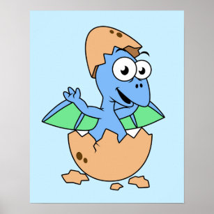 Cute Illustration av en Baby Pterodactyl-skrafferi Poster