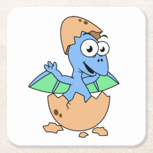 Cute Illustration av en Baby Pterodactyl-skrafferi Underlägg Papper Kvadrat