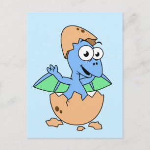 Cute Illustration av en Baby Pterodactyl-skrafferi Vykort