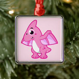 Cute Illustration av en pterodactyl. Julgransprydnad Metall