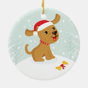 Cute Illustration av en valp i Snö Julgransprydnad Keramik