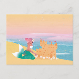 Cute illustration av sjöjungfruarnas dag på strand vykort