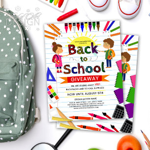Cute Illustration Back to school Supplies Giveaway Reklamblad