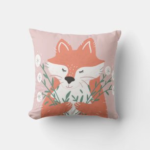 Cute Illustration Fox Smelling Flowers Kudde