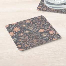 Cute illustration grafisk linje ritad blommor underlägg papper kvadrat