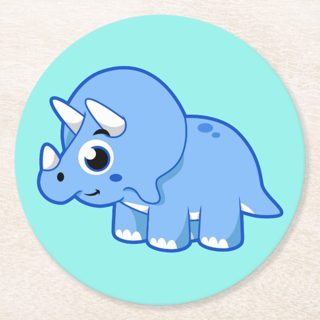 Cute Illustration of a Triceratops Dinosaur. Underlägg Papper Rund (Framsidan)