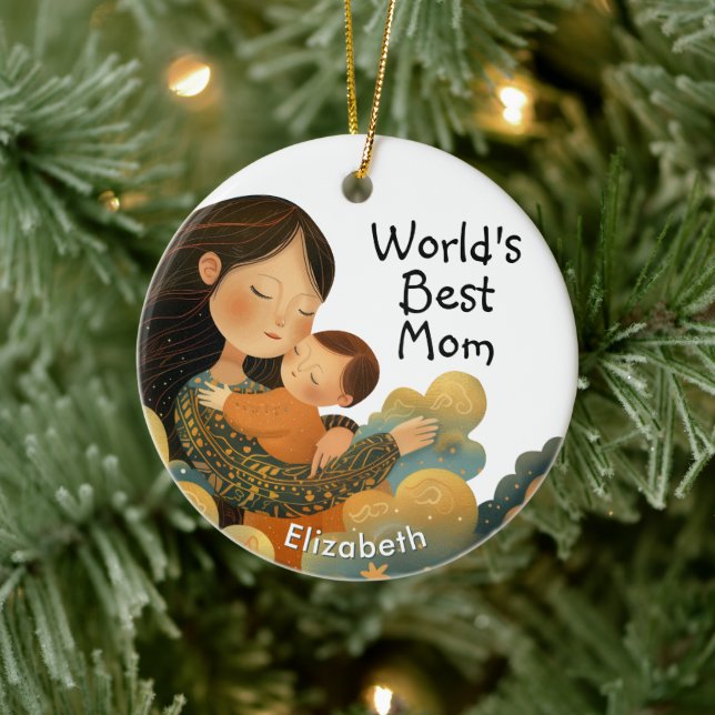 Cute Illustration of Mor & Child | Mors dag Julgransprydnad Keramik (Träd)
