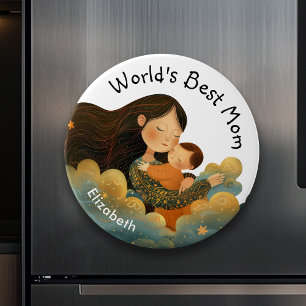 Cute Illustration of Mor & Child Mors dag Magnet