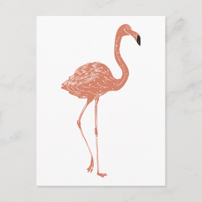 Cute illustration red flamingo linocut vykort (Framsida)