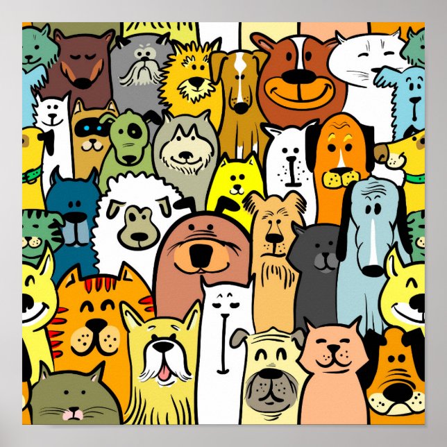 Cute illustrerade katter och hundar poster (Framsidan)