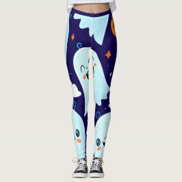 Cute illustrerade spöken med leende ansikte leggings