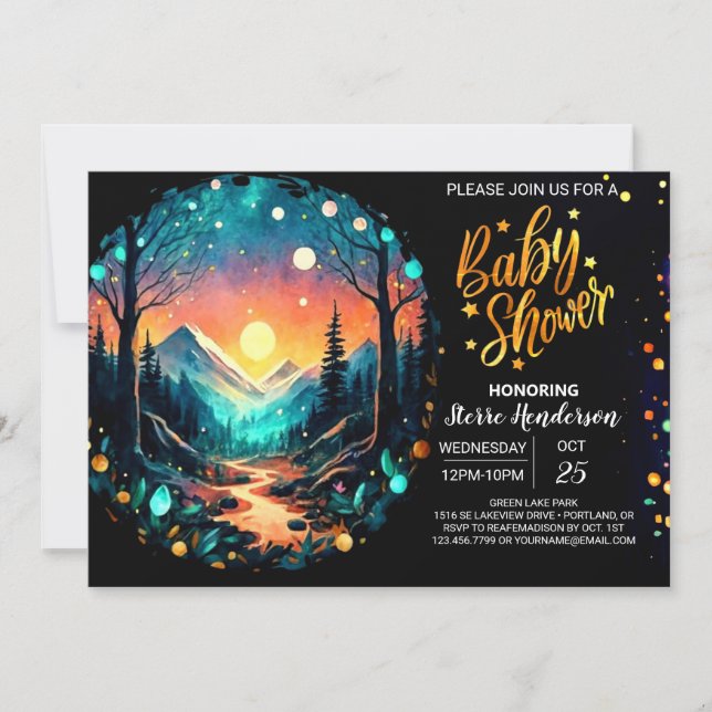 Cute in i den Skogen-fantastiska babyduschen Inbjudningar (Framsida)