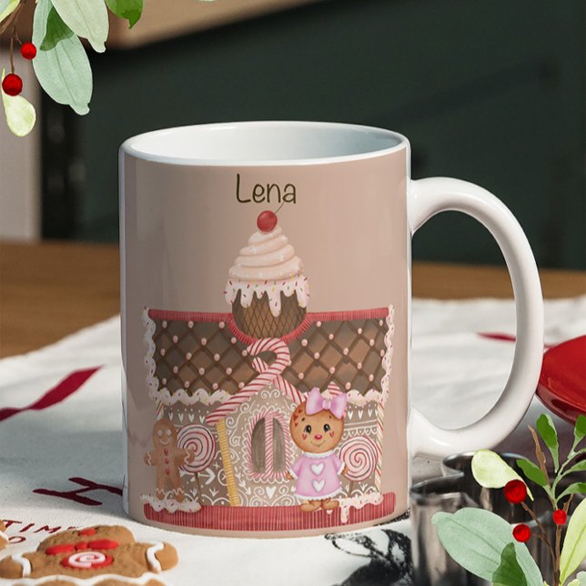 Cute in Rosa Gingertea Girl and Candy House Kaffemugg (Skapare uppladdad)