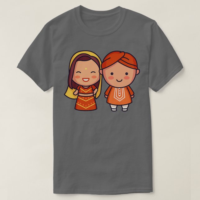 Cute Indian Bride Groom in Traditional Clothing to T Shirt (Design framsida)