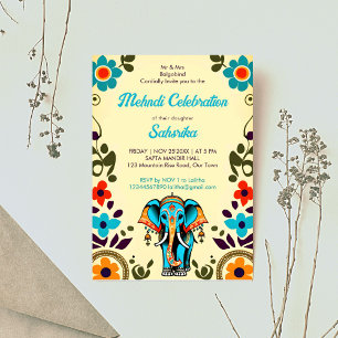 Cute Indian bröllop elephant mehndi template Inbjudningar