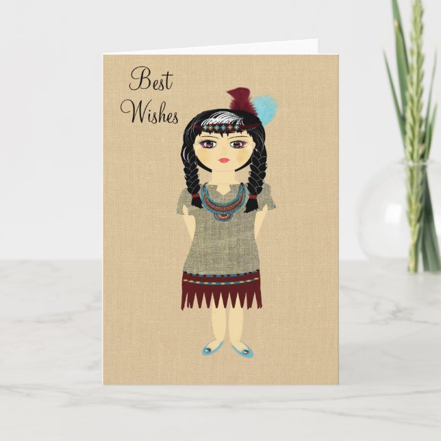 Cute Indian Girl Blank Greeting Card Kort (Framsida)