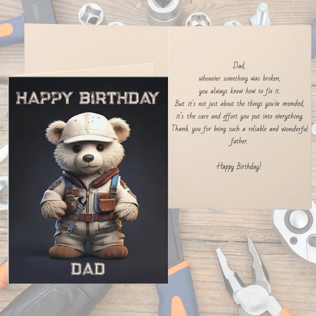 Cute Ingenjör Nalle Handy Pappa födelsedag Kort (Happy Birthday Daddy bear father dad mechanic engineer cute teddy bear handyman birthday card)