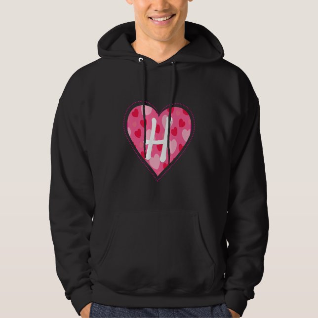 Cute Initial Monogram Brev H Heart Mönster för W Hoodie (Framsida)