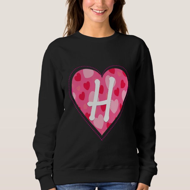 Cute Initial Monogram Brev H Heart Mönster för W T Shirt (Framsida)