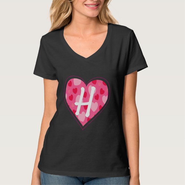 Cute Initial Monogram Brev H Heart Mönster för W T Shirt (Framsida)