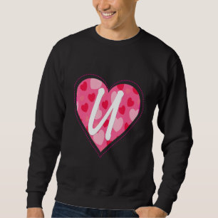 Cute Initial Monogram Brev U Heart Mönster för W Lång Ärmad Tröja