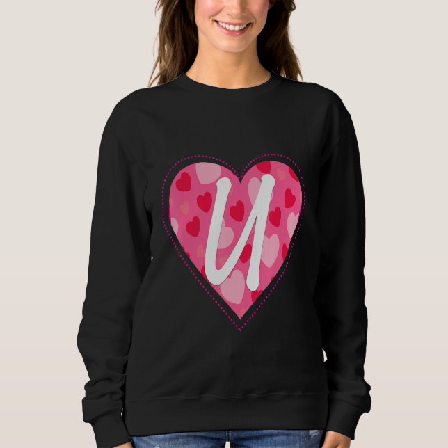 Cute Initial Monogram Brev U Heart Mönster för W T Shirt (Framsida)