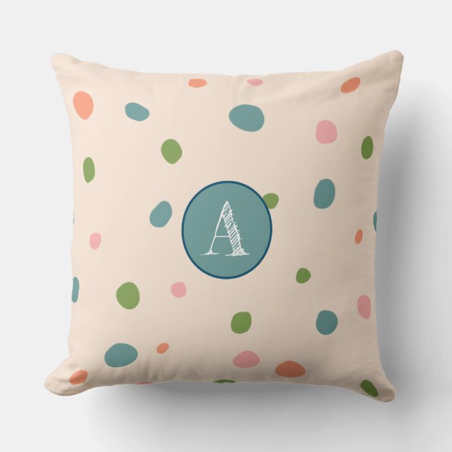 Cute initial monogram rosa bakgrund polka dots kudde (Framsida)