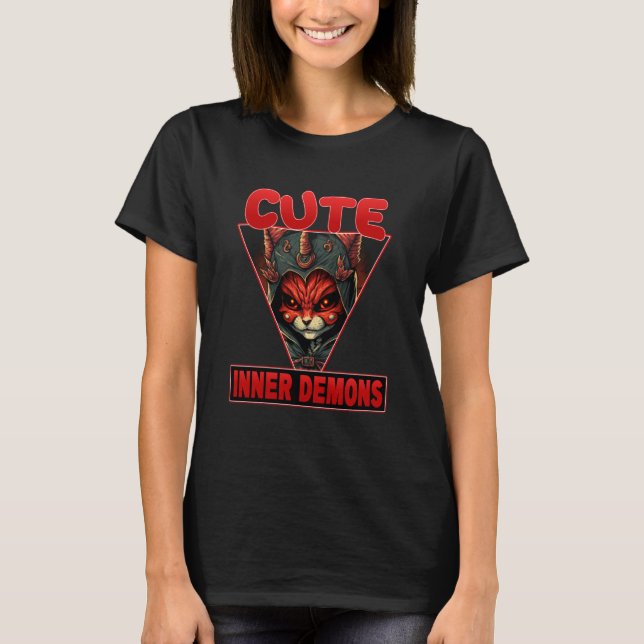 Cute Inner Demons Fearless Cats Warrior T Shirt (Framsida)