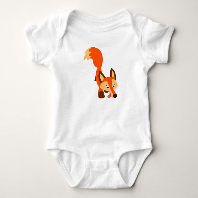 Cute Inquisitive Tecknad Fox Baby Bodykostym Tee (Framsida)