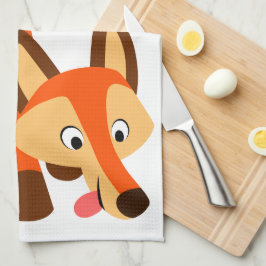 Cute Inquisitive Tecknad Fox Kitchen Towel Kökshandduk
