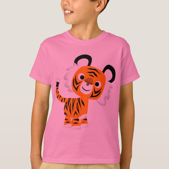 Cute Inquisitive Tecknad Tiger Children T-Shirt (Framsida)