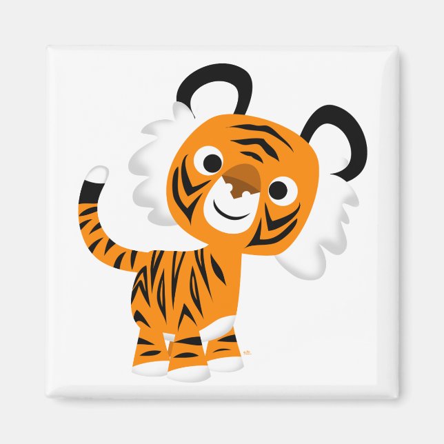 Cute Inquisitive Tecknad Tiger Magnet (Framsidan)