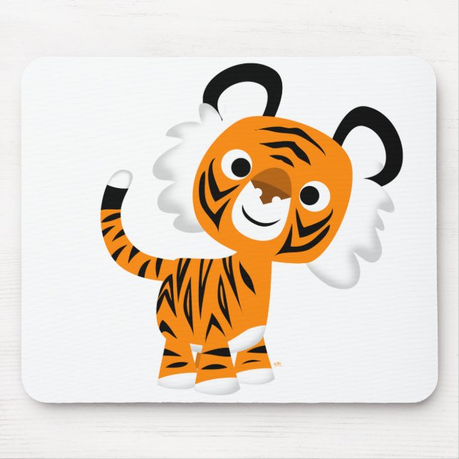 Cute Inquisitive Tecknad Tiger Mousepad Musmatta (Framsidan)