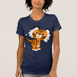 Cute Inquisitive Tecknad Tiger Women T-Shirt
