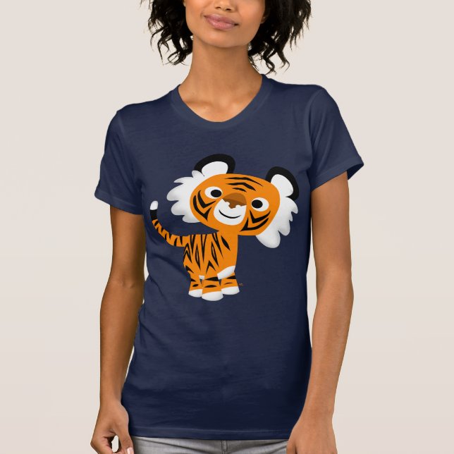 Cute Inquisitive Tecknad Tiger Women T-Shirt (Framsida)