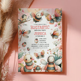 Cute Insekter Bugtastic Rosa Girl Barns födelsedag Inbjudningar
