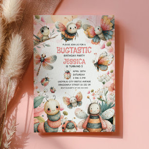 Cute Insekter Bugtastic Rosa Girl Barns födelsedag Inbjudningar