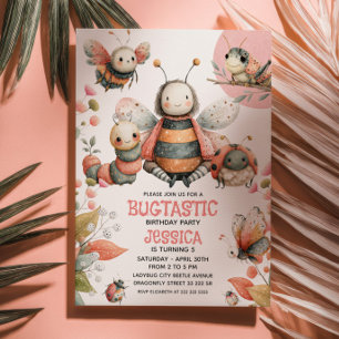 Cute Insekter BUGTASTIC Waterccolor Kids' födelsed Inbjudningar