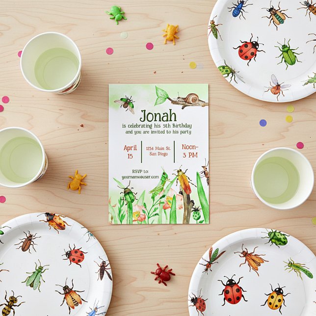 Cute insektra pojkar, födelsedagsfest anpassningsb inbjudningar (Skapare uppladdad)