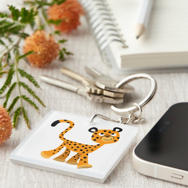 Cute Insouciant Tecknad Cheetah Acrylic Keychain (Högra Framsidan)