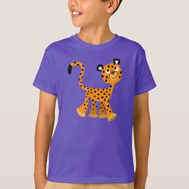 Cute Insouciant Tecknad Cheetah Children T-Shirt (Framsida)