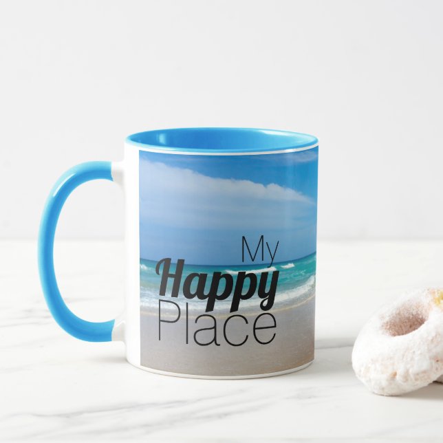 Cute Inspirational Beach Älskare My Lycklig Ställe Mugg (Med munk)