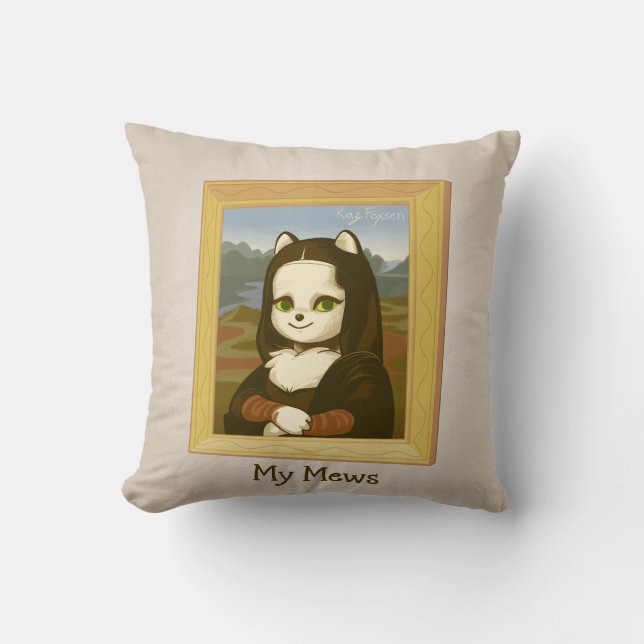 Cute Inspirational Mona Lisa Cat Pun Kudde (Framsida)
