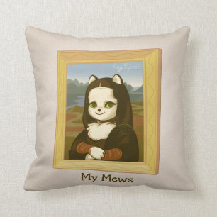 Cute Inspirational Mona Lisa Cat Pun Kudde