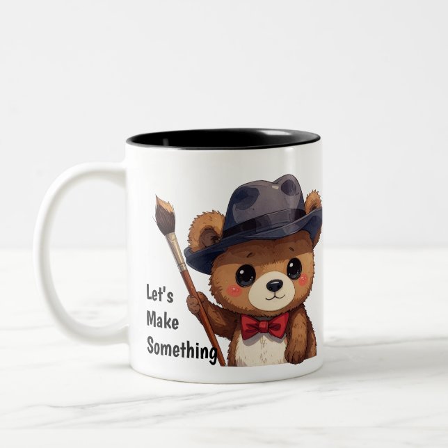 Cute Inspiring Bear Design Invent Make Something Två-Tonad Mugg (Vänster)