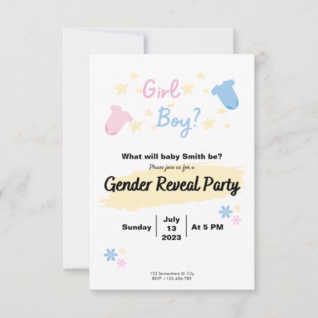 Cute Invitation Gender Reveal  Inbjudningar (Framsida)
