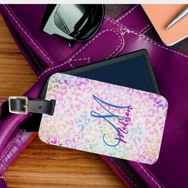 Cute irdescent Djurtryck glitter monogram Bagagebricka (Skapare uppladdad)