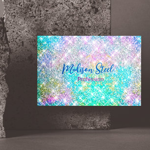 Cute iridescent, färglös faux glitter monogram magnetiska visitkort