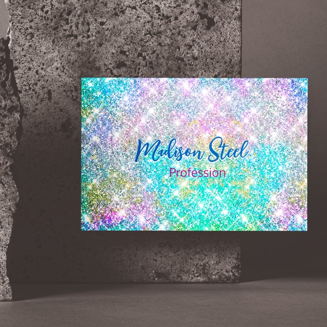 Cute iridescent, färglös faux glitter monogram magnetiska visitkort (Skapare uppladdad)