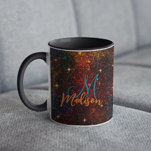 Cute iridescent, färglös faux glitter monogram mugg